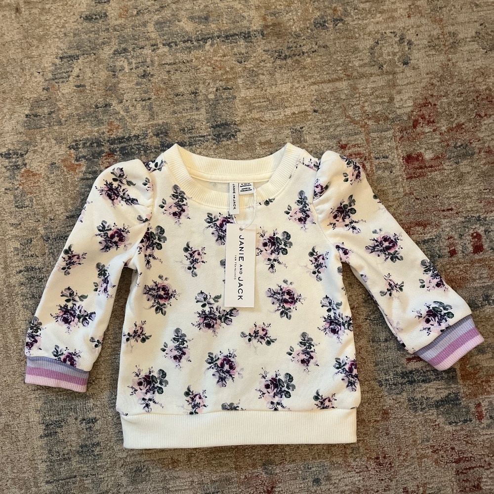 Janie & Jack NWT crewneck floral sweatshirt 6-12 months